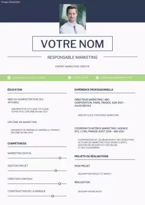Portefeuille bleu et blanc du responsable marketing simple