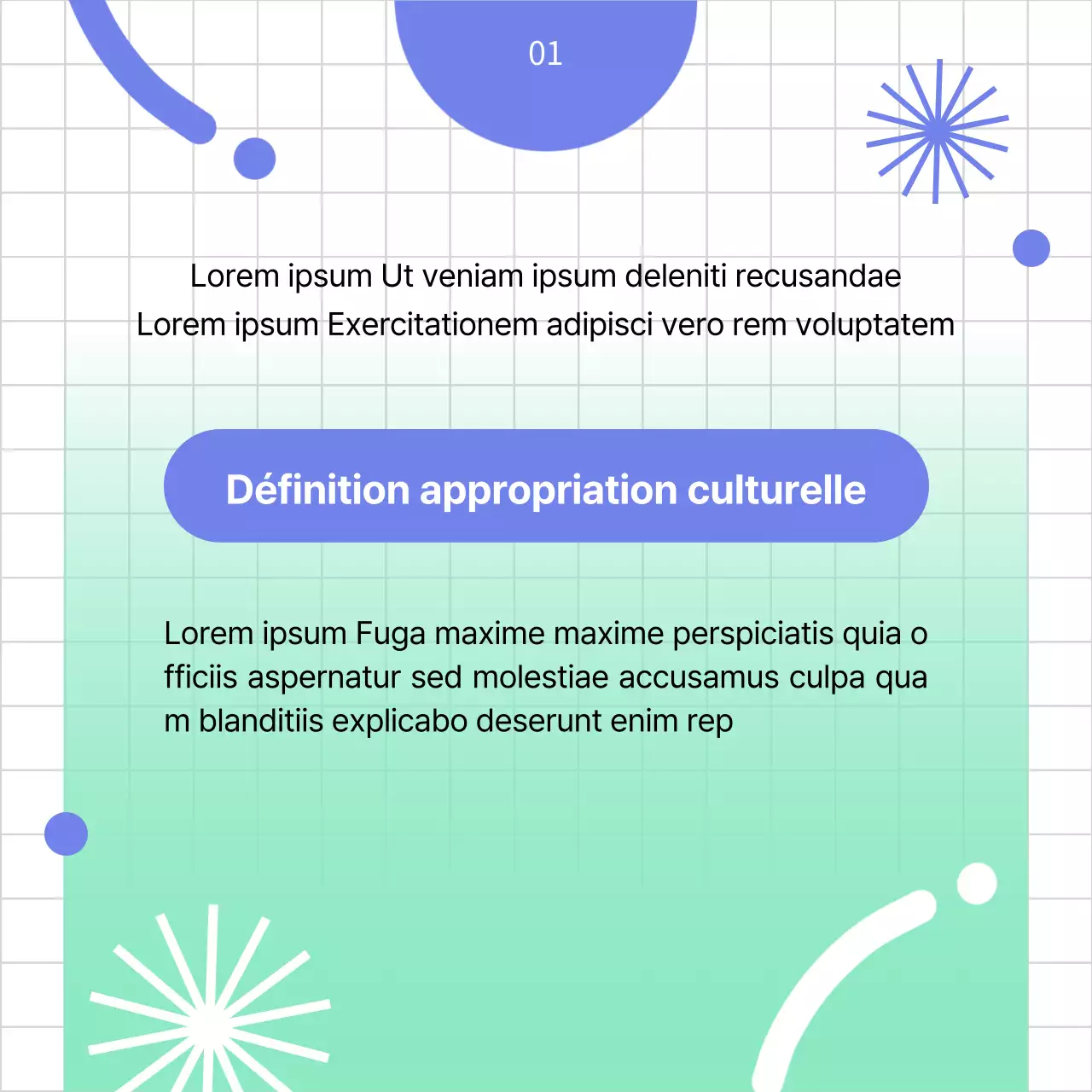 Annonce de stage d'interprète culturel géométrique bleu et menthe