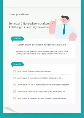 Leitfaden zur wissenschaftlichen Leistungsbewertung für Papierkonzepte mit hellblauen und mintfarbenen Zeichen