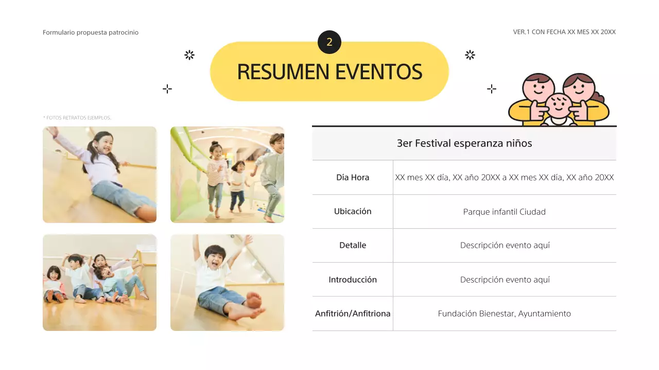 Propuesta amarilla y gris de apadrinamiento de niños para la Welfare Foundation