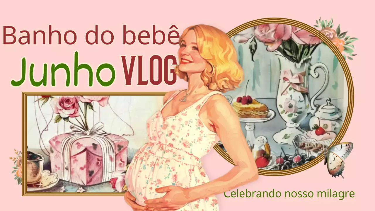 Promover um vlog de chá de bebé vintage em rosa e laranja