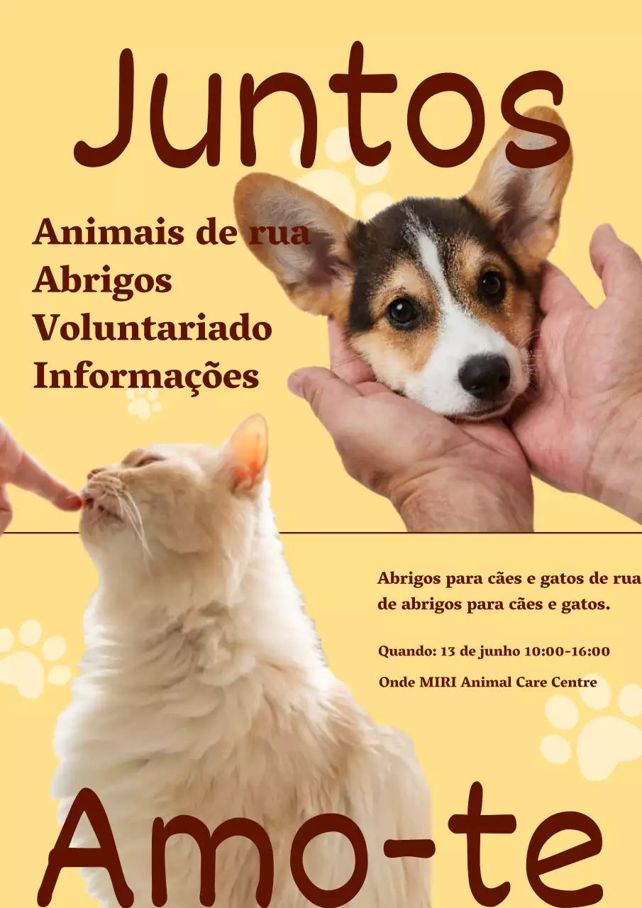 Cartaz amarelo giro a recrutar voluntários para animais abandonados