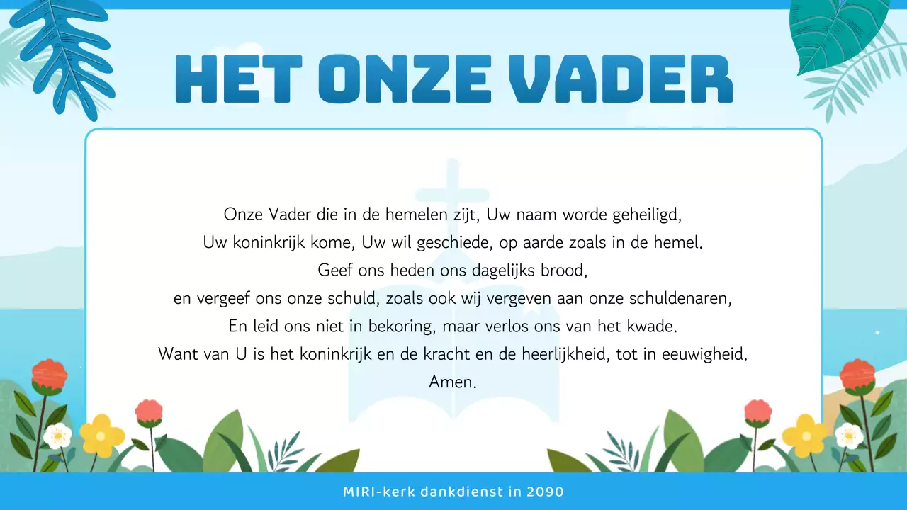 Kerkdienstgids met tropische uitstraling in blauw en lichtblauw