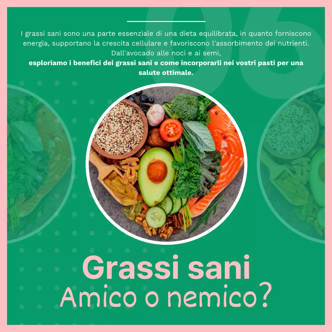 Pubblicità verde e rosa per alimenti freschi e sani