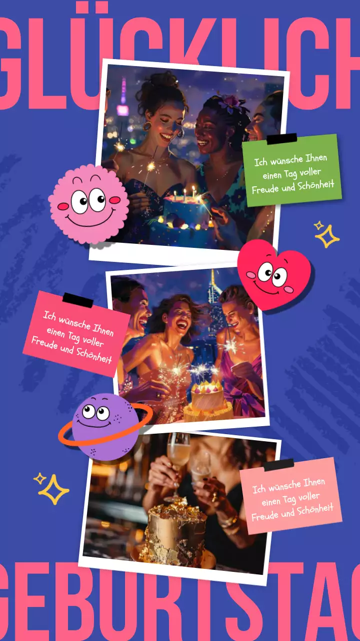 Rosa Blau Popart Moderne Geburtstagsgrüße für Freunde