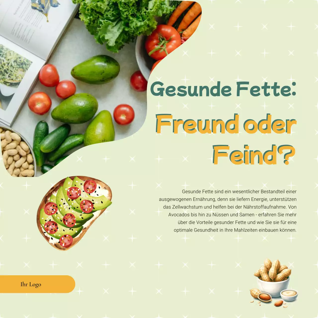 Grüne und gelbe moderne Werbung für gesunde Ernährung und Diät