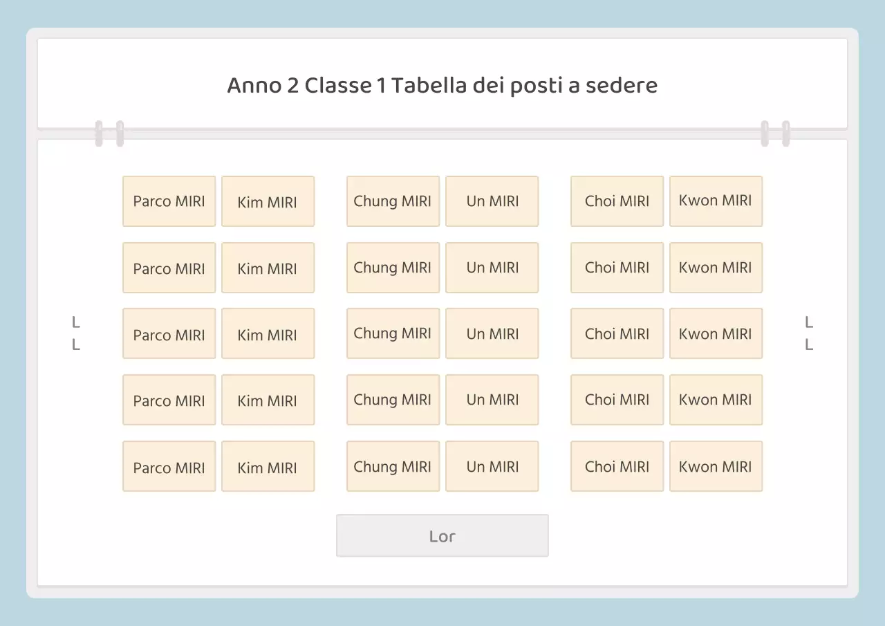 Informazioni sulla semplice tabella dei posti a sedere per la scuola in azzurro e giallo