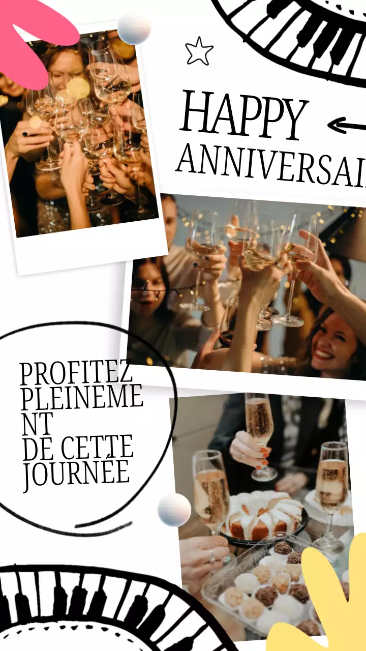 Tendance pop noire et blanche Anniversaire festif pour les amis