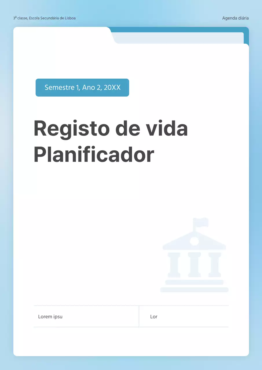 Um conceito de pasta simples em azul claro e branco para uma agenda escolar