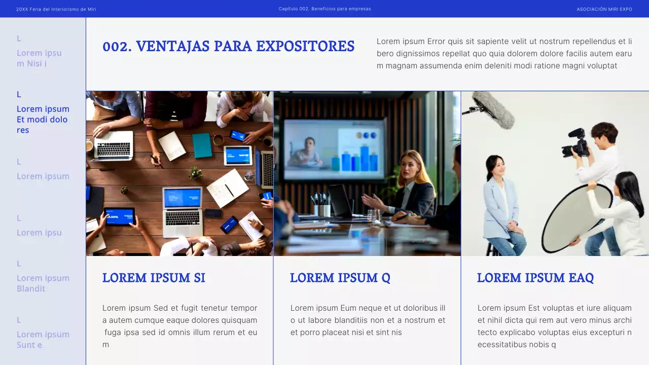 Moderna propuesta de feria interior en azul y negro