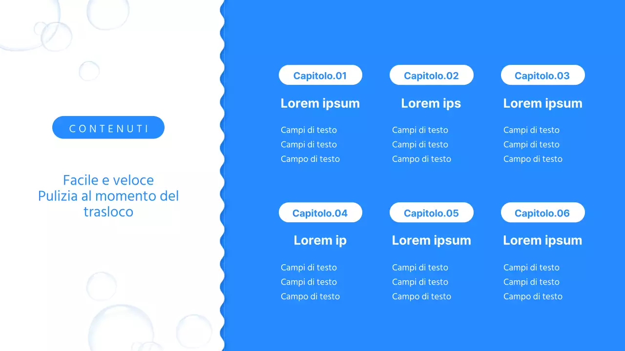 Un semplice prospetto dell'impresa di pulizie per traslochi in bianco e blu