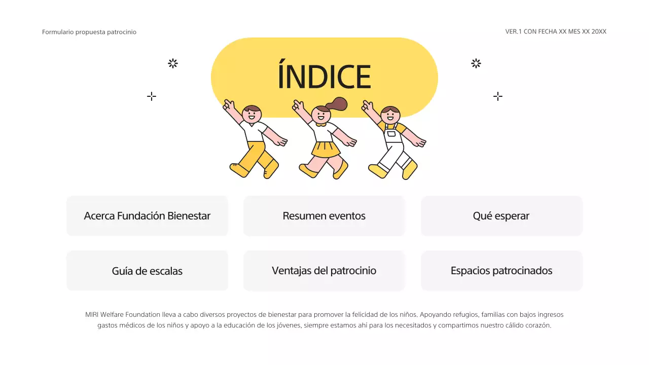 Propuesta amarilla y gris de apadrinamiento de niños para la Welfare Foundation