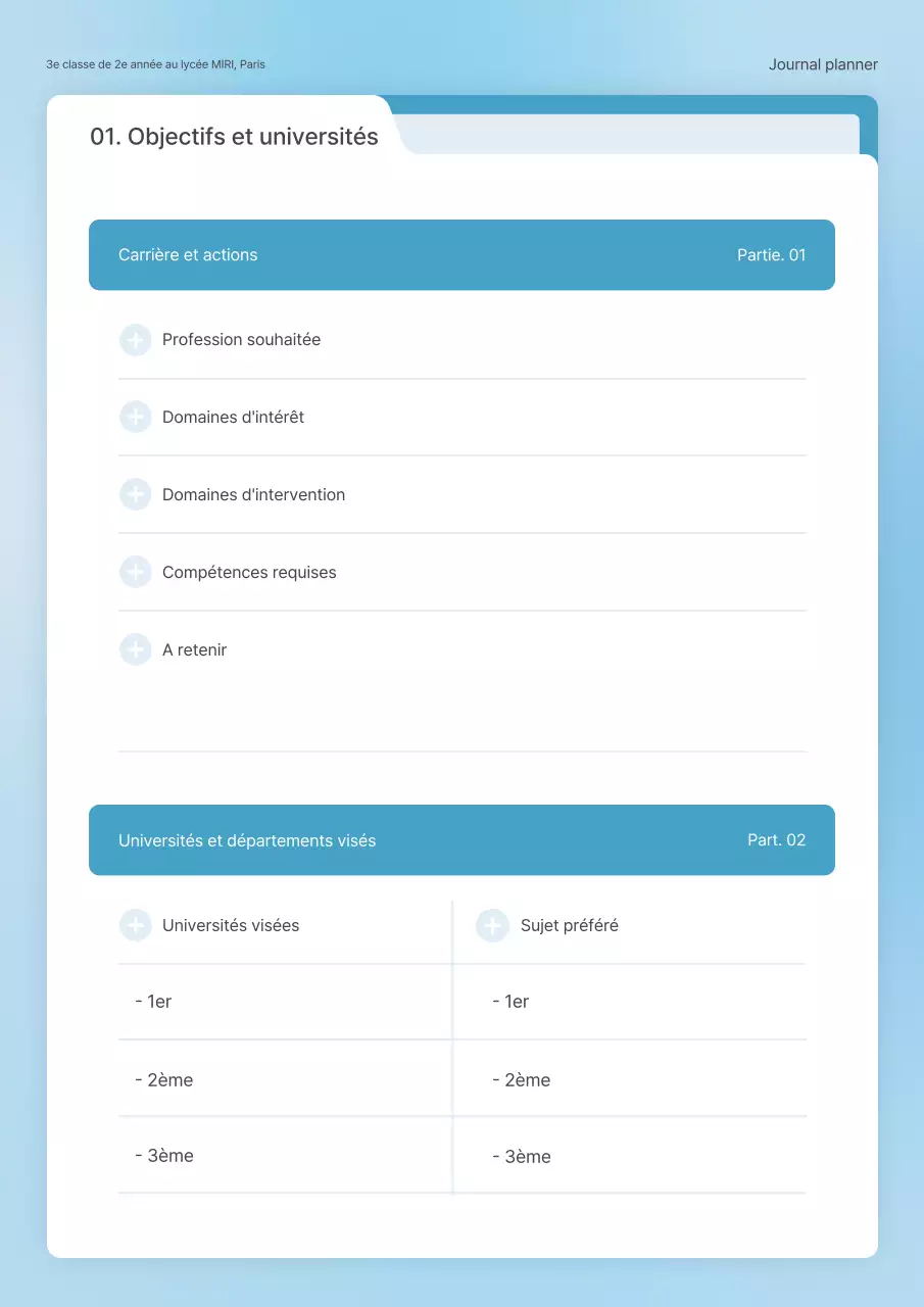 Un concept de dossier simple en bleu clair et blanc pour un agenda scolaire.