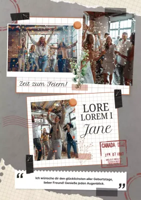 Graues klassisches Scrapbook Fotocollage Gruß Happy Birthday