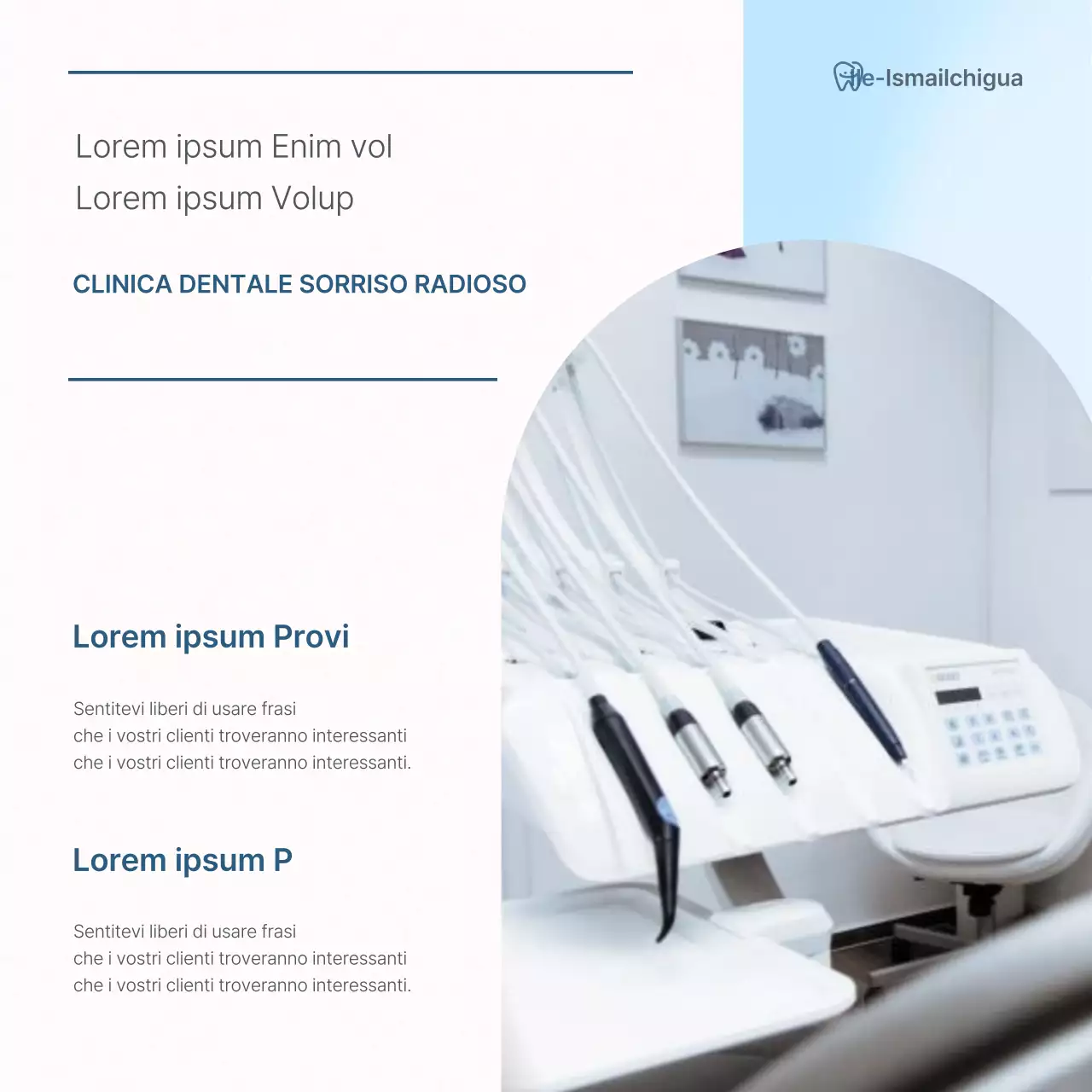 Un semplice kit di social media per il marketing dello studio dentistico, di colore bianco e azzurro, per promuovere lo studio.