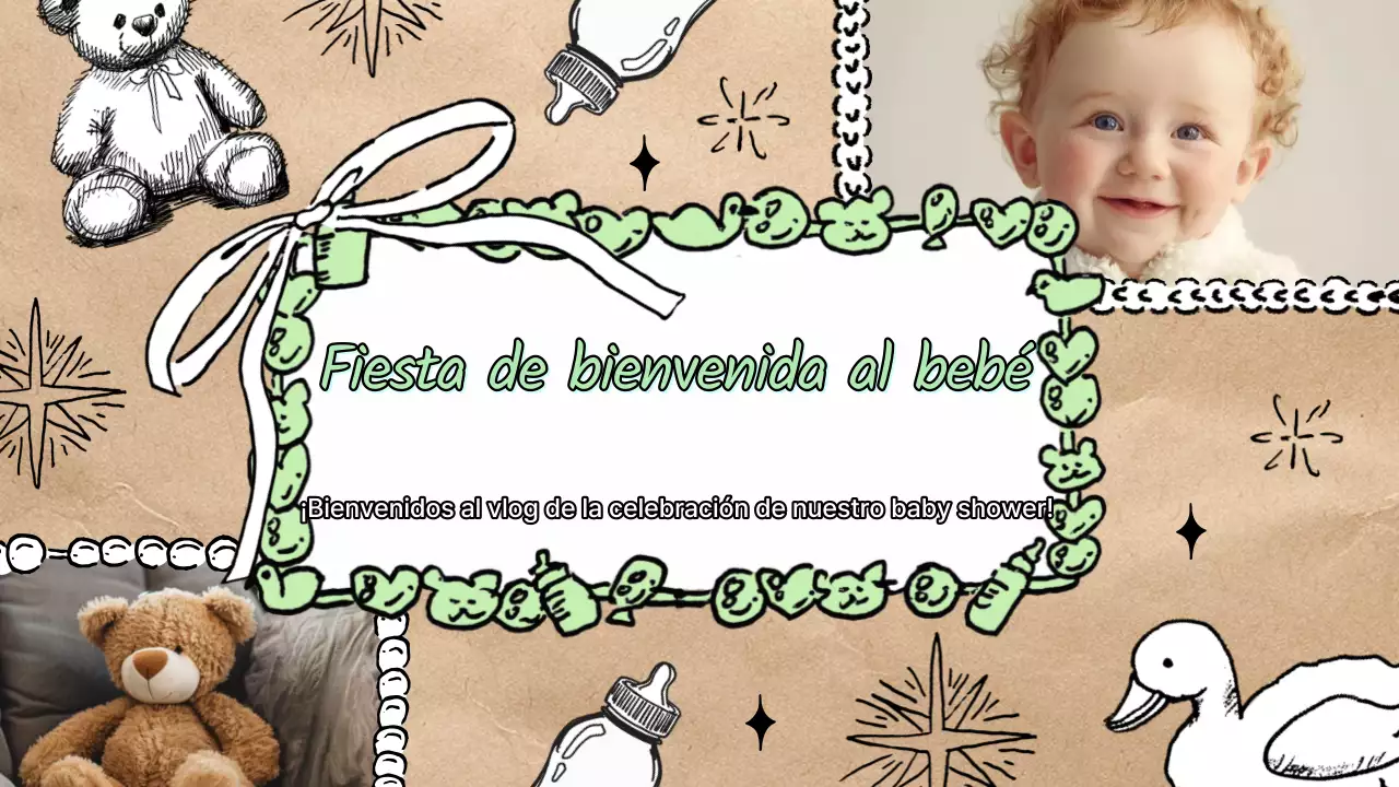 Bonito anuncio de baby shower en verde y gris