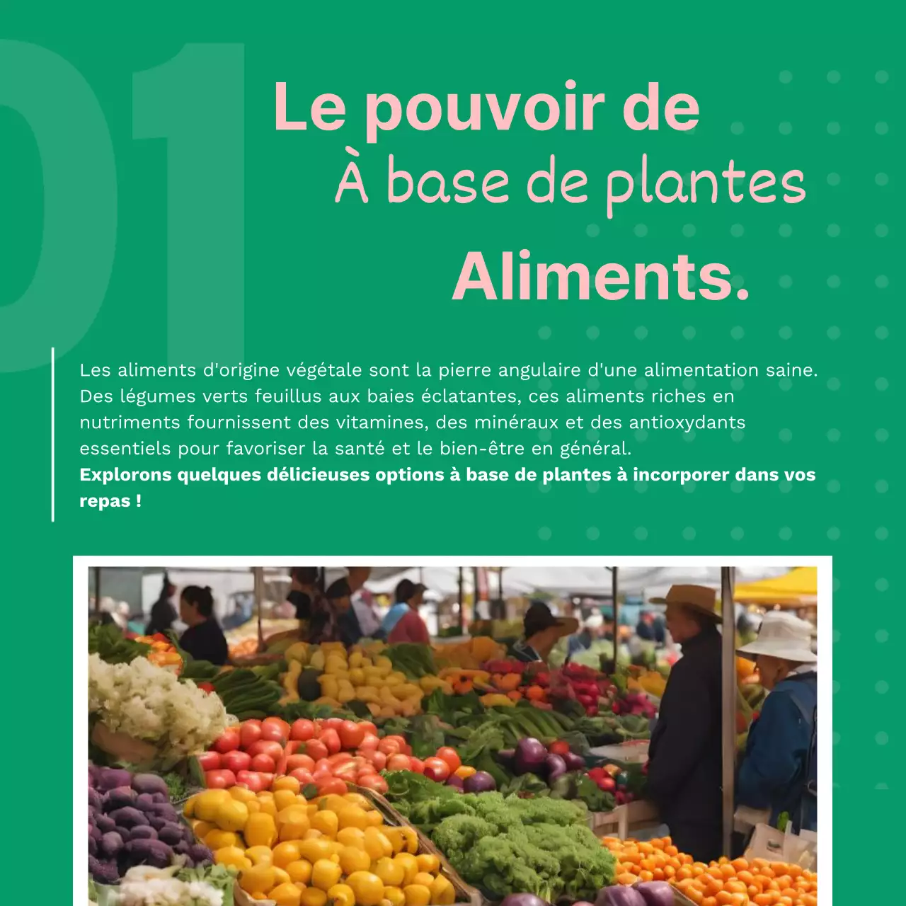 Publicité pour les aliments frais et sains, verts et roses