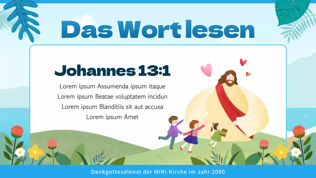 Gottesdienstführer mit tropischem Flair in Blau und Hellblau