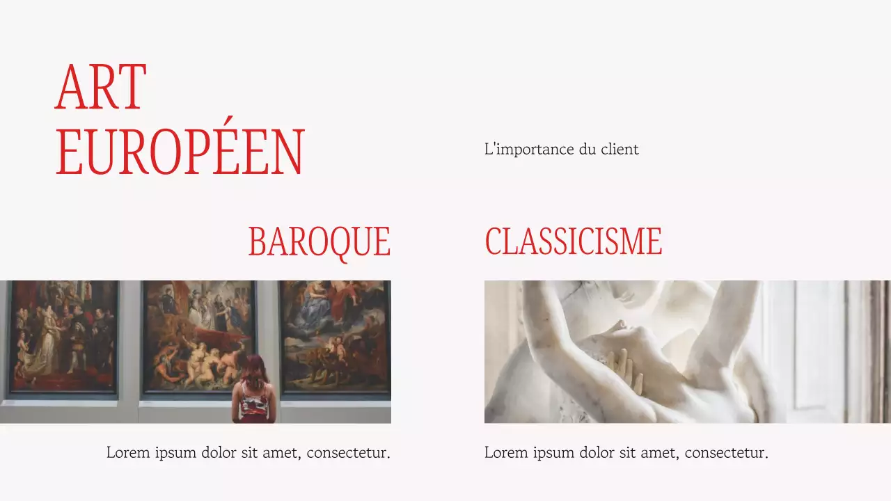 Gris et rouge : matériel élégant pour les conférences sur l'art européen