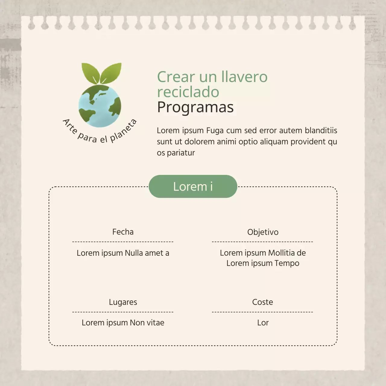 Guía del programa de reciclaje Natural Style en verde y beige