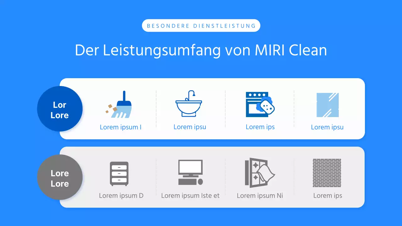 Ein einfacher blau-weißer Prospekt für eine Reinigungsfirma, die einzieht