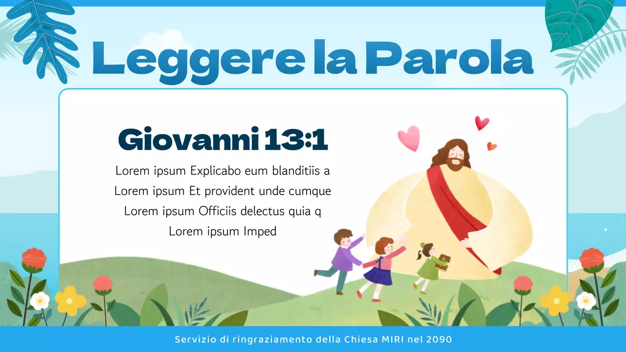 Guida al servizio ecclesiastico con un'atmosfera tropicale in blu e azzurro