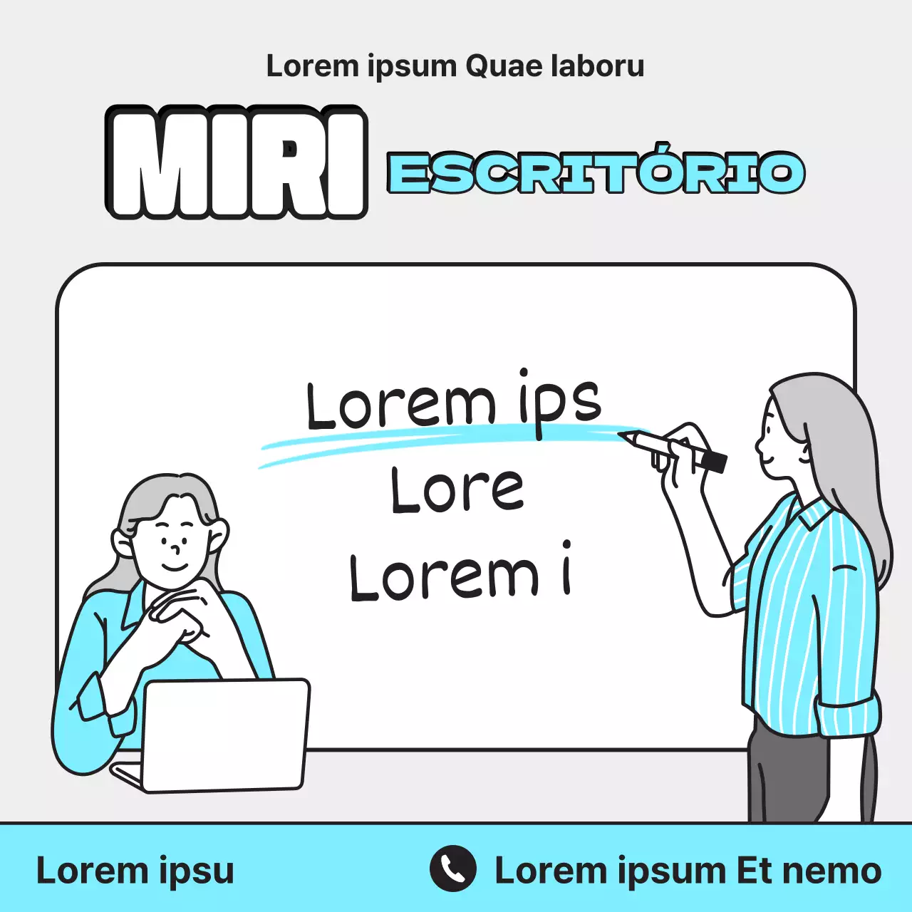 Promover um escritório partilhado minimalista em azul claro e cinzento