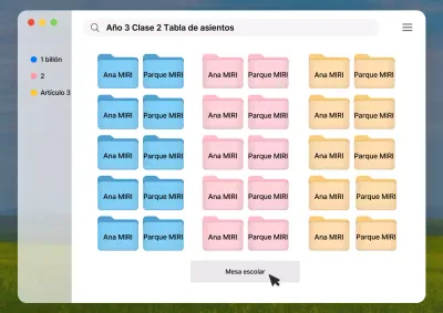 Sobre el moderno plano de asientos azul y blanco de la escuela
