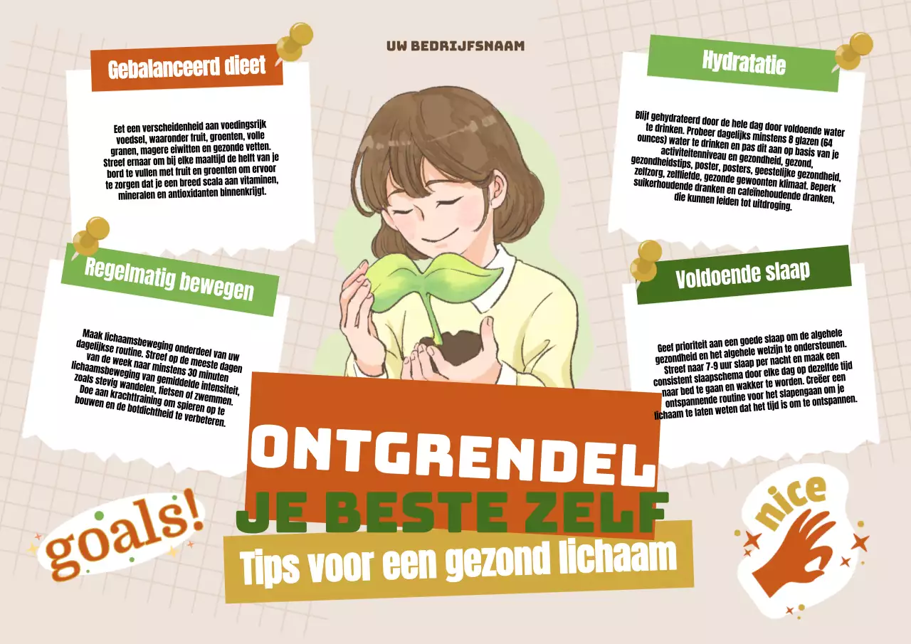 Beige Moderne Tips voor een Gezond Lichaam Poster