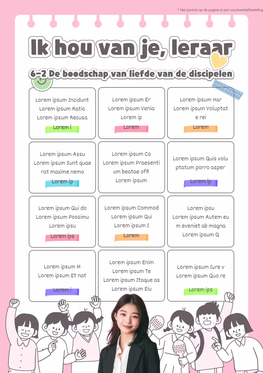 Schattig briefpapier voor lerarendag in roze en bruin