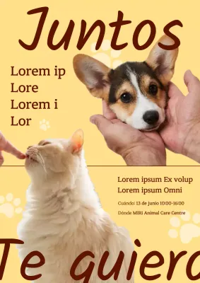 Bonito cartel amarillo para reclutar voluntarios para animales abandonados