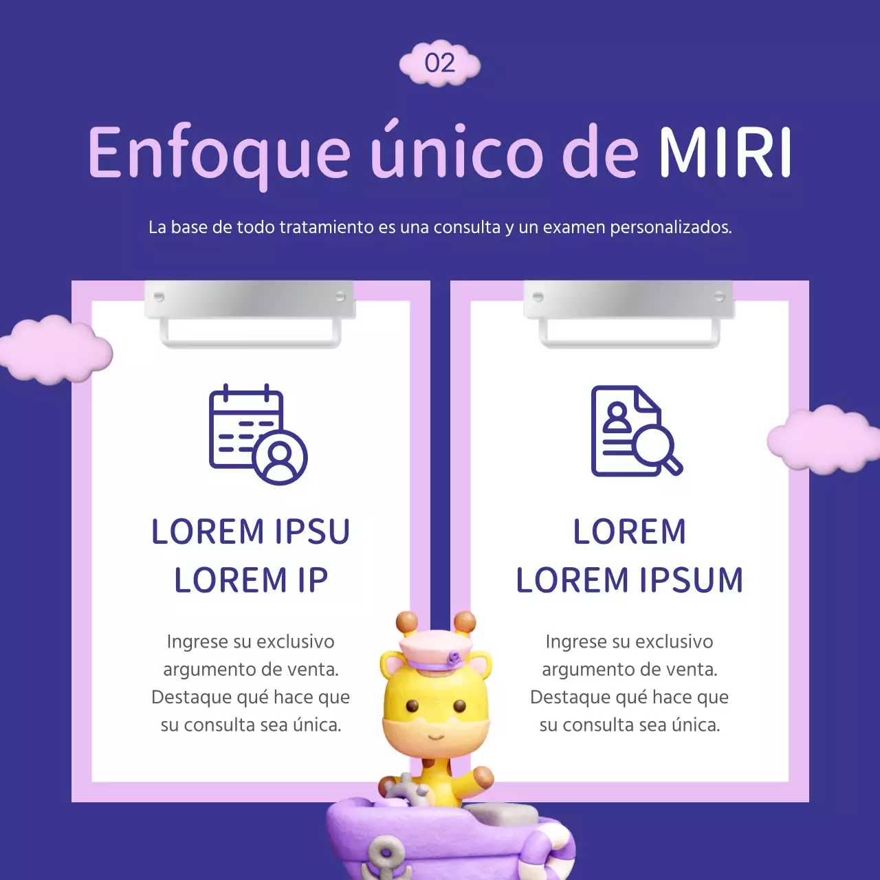 Promover una clínica de crecimiento en altura de color púrpura y rosa, de peluche