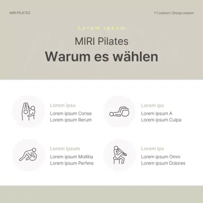 Modernes Pilates Social Media Marketing in Beige und Gelb