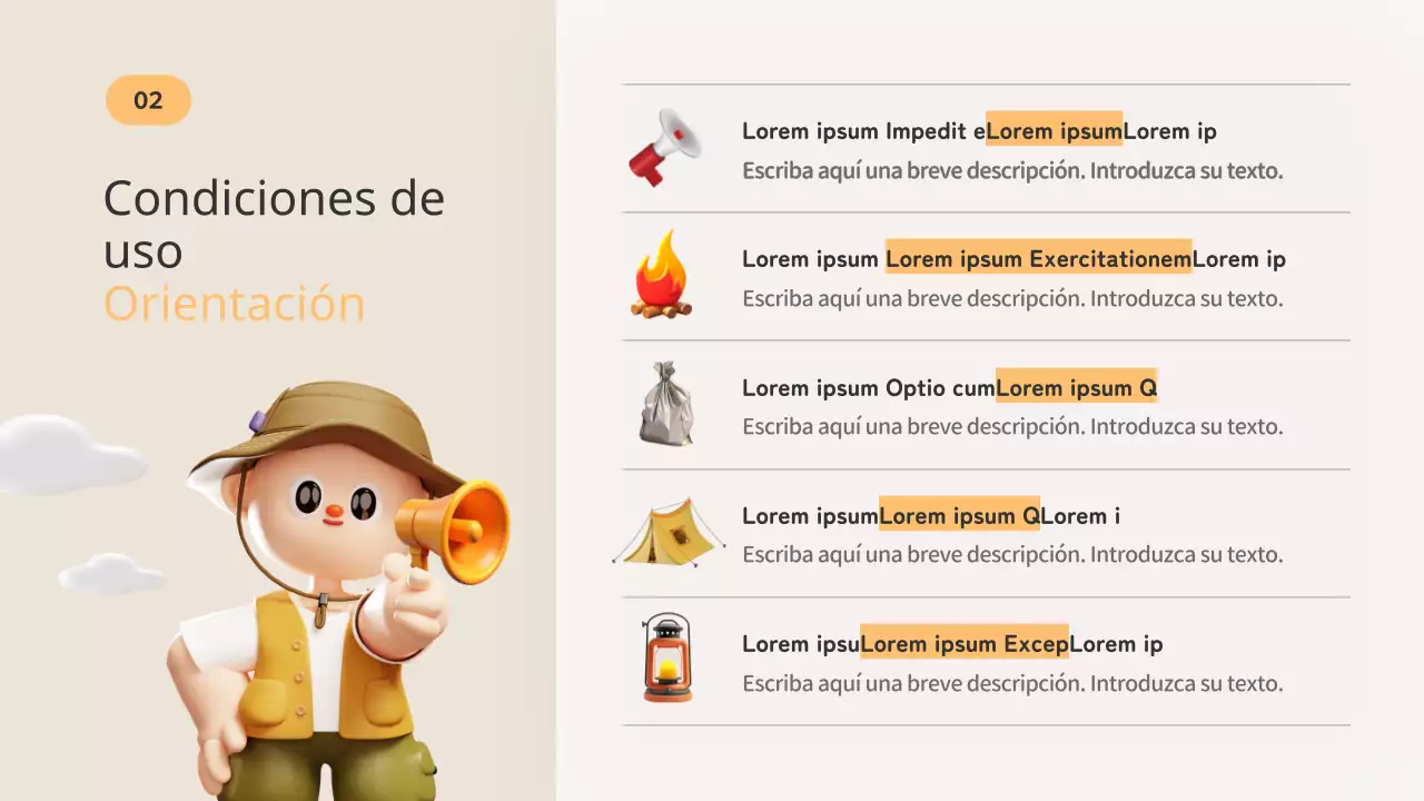 Guía del camping de verano naranja y beige