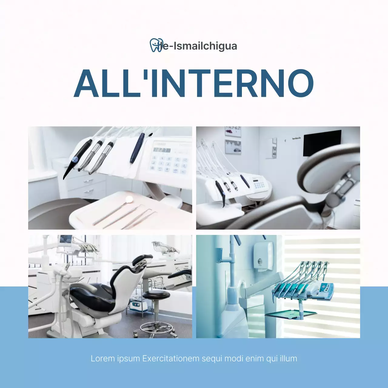 Un semplice kit di social media per il marketing dello studio dentistico, di colore bianco e azzurro, per promuovere lo studio.