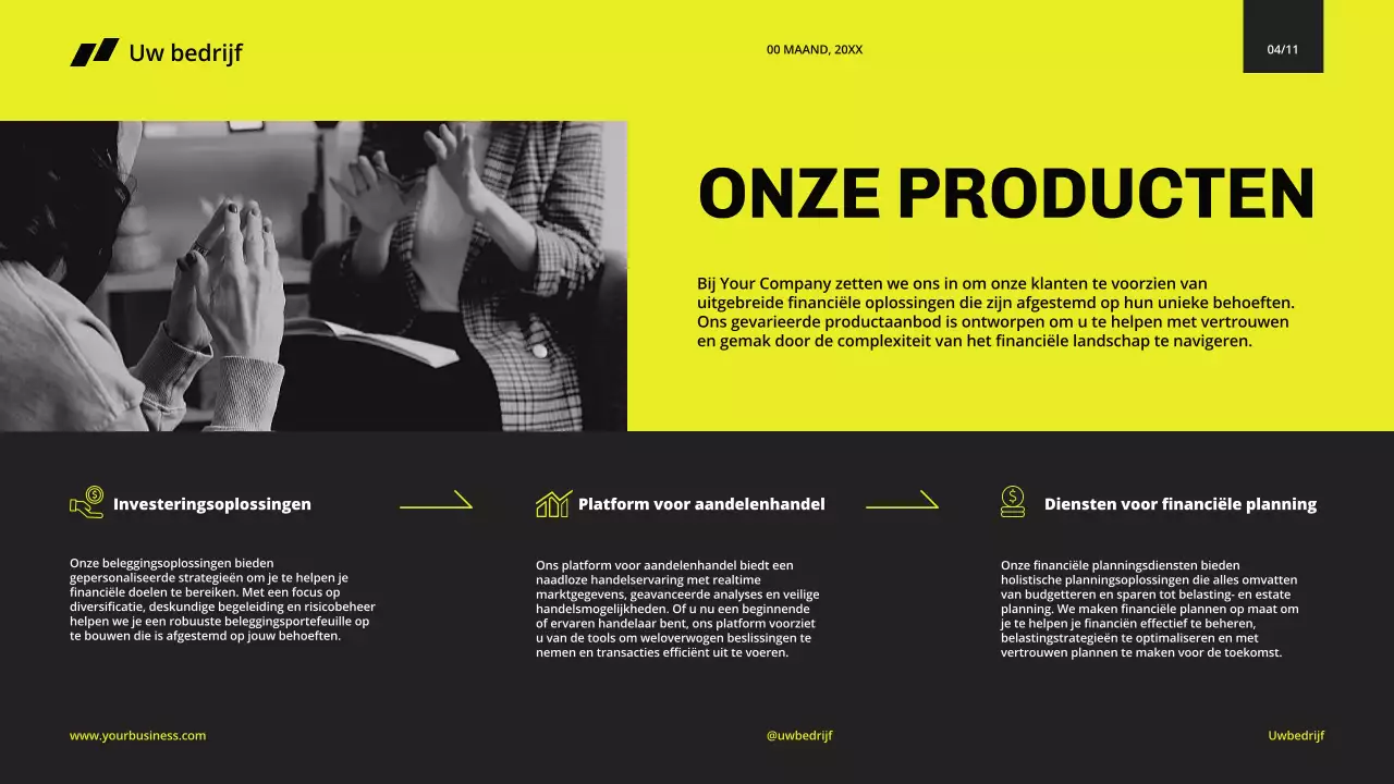 Geel Zwart Minimal Modern Bedrijfsprofiel voor Bedrijfsintroductie