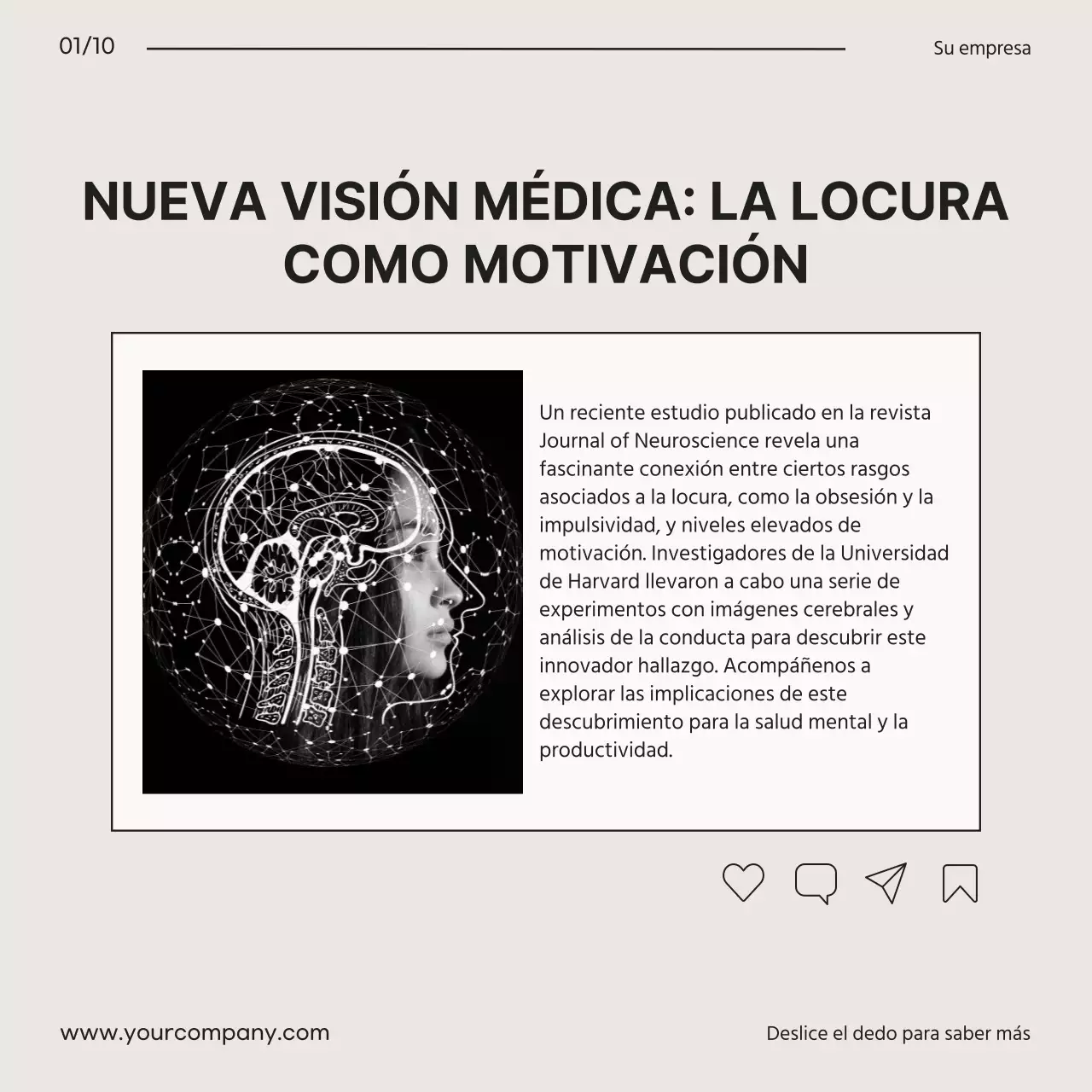 Promoción de un blog médico moderno en beige y negro