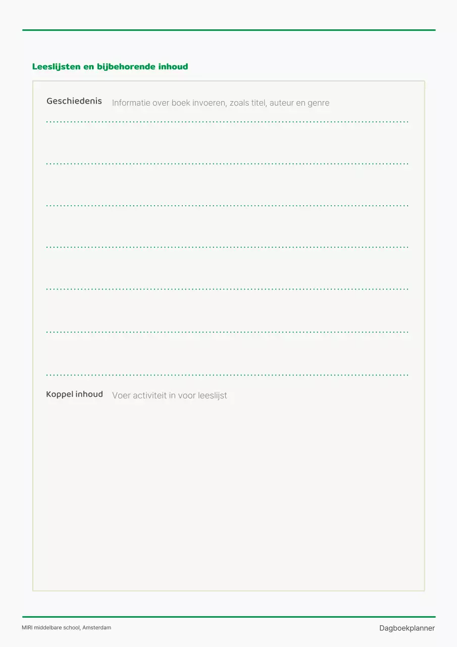 Jaarplanner voor school met leuke groene en witte studentenfiguren