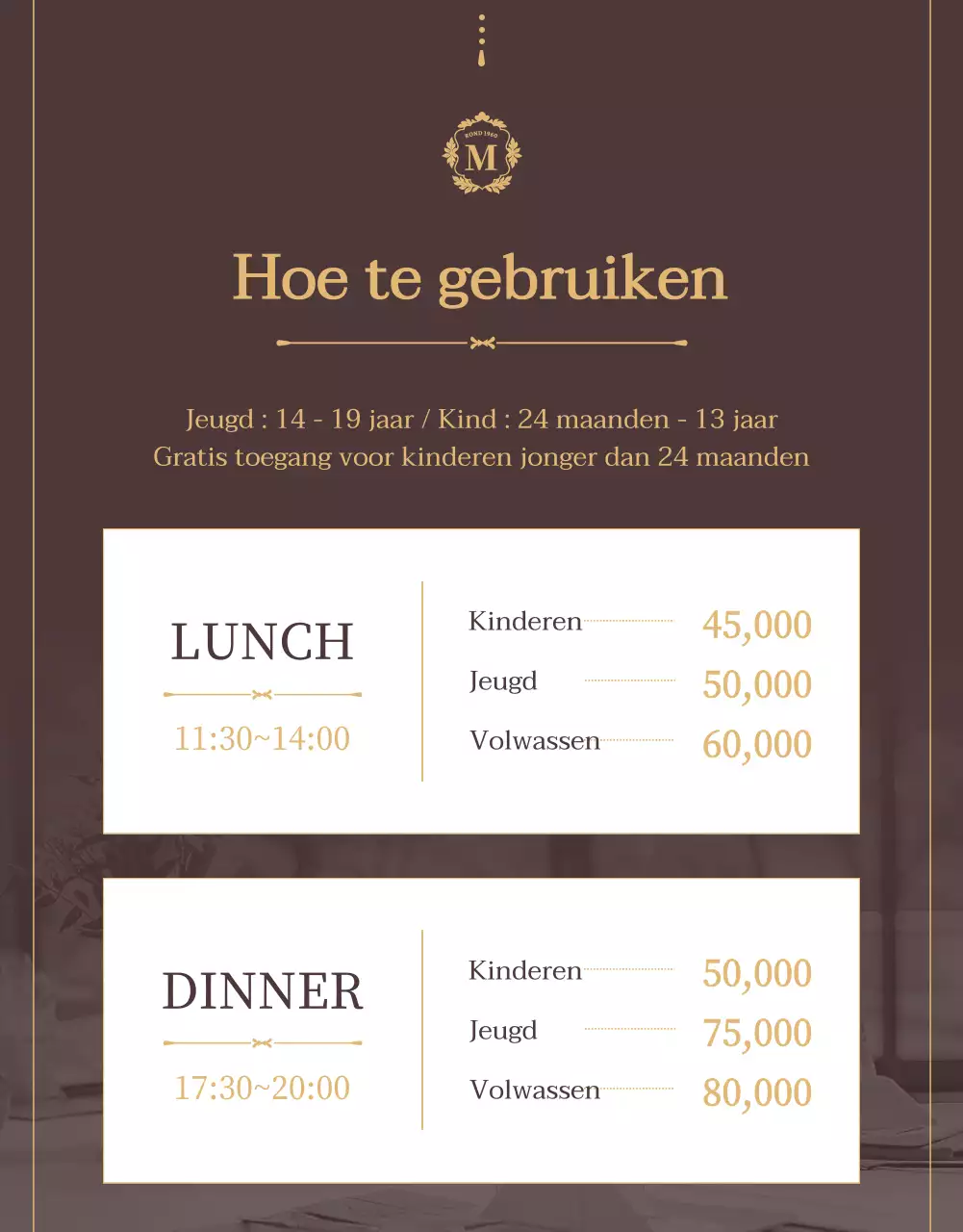 Promoot een maaltijdbon voor een luxe buffetrestaurant in bruin en goud
