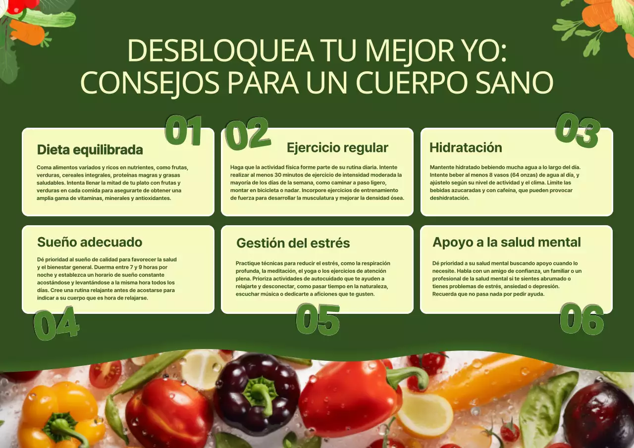Guía de estilo de vida saludable verde y naranja