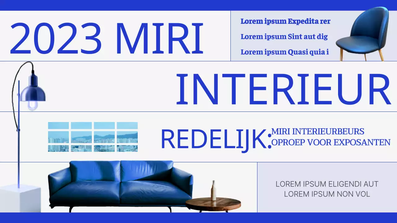 Modern interieur beursvoorstel in blauw en zwart