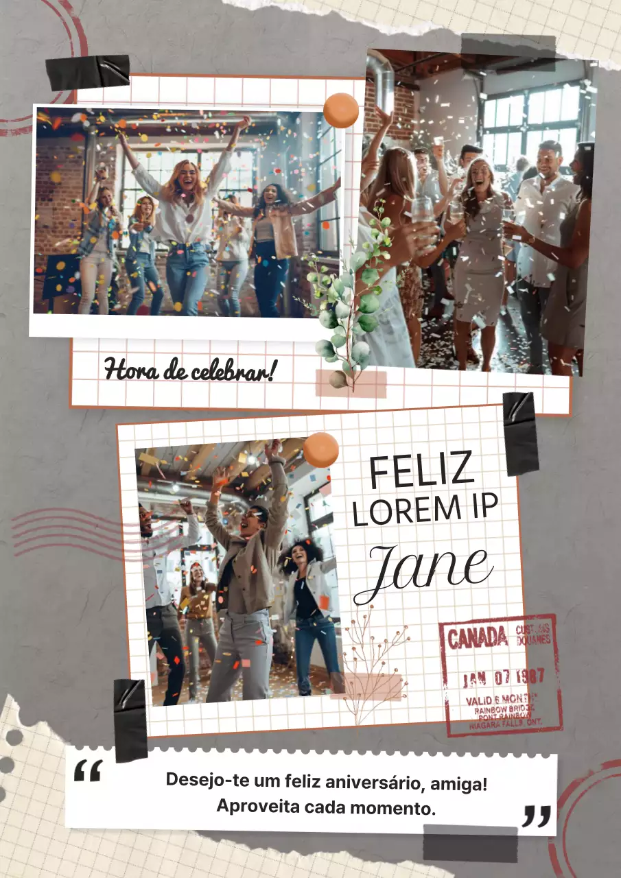 Colagem de fotografias para álbum de recortes clássico cinzento Feliz aniversário