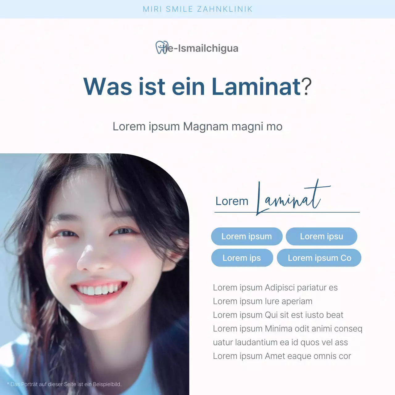 Einfache Zahnheilkunde in Weiß und Hellblau als Werbung für den Leitfaden für Krankenhausverfahren