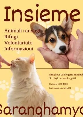 Simpatico poster giallo che recluta volontari per gli animali randagi