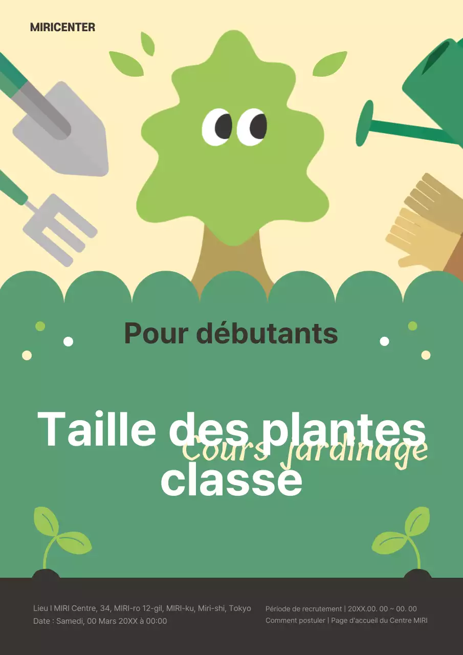 Affiche promotionnelle d'un cours de jardinage en vert