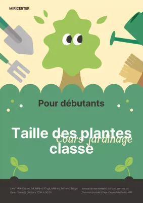 Affiche promotionnelle d'un cours de jardinage en vert
