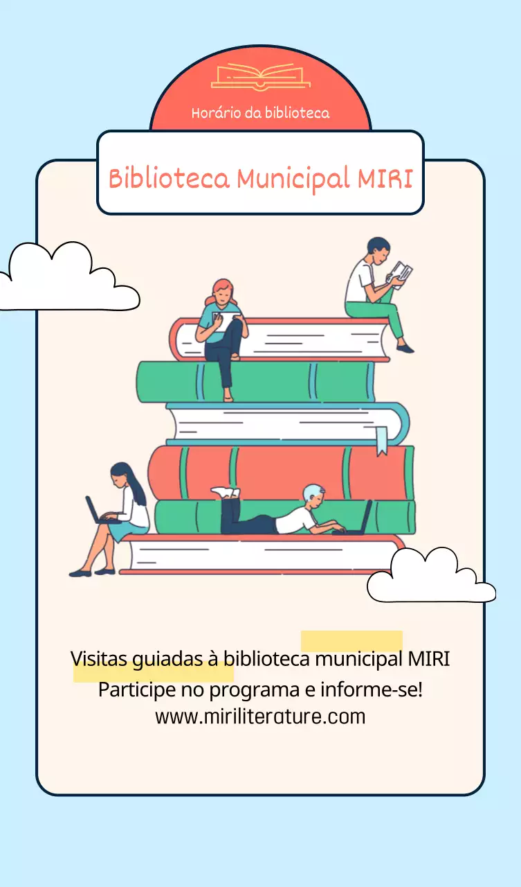 Design de biblioteca pública com ilustrações de livros e pessoas