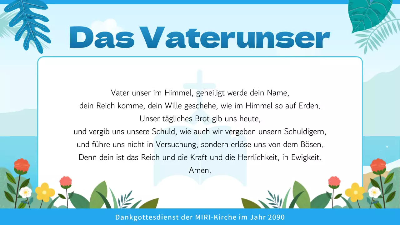 Gottesdienstführer mit tropischem Flair in Blau und Hellblau