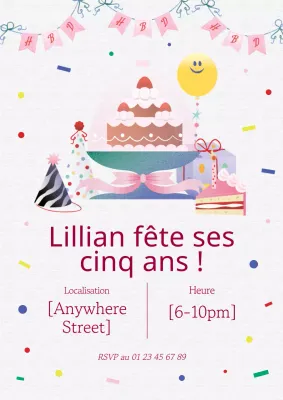Invitation à une fête d'anniversaire moderne rose et grise