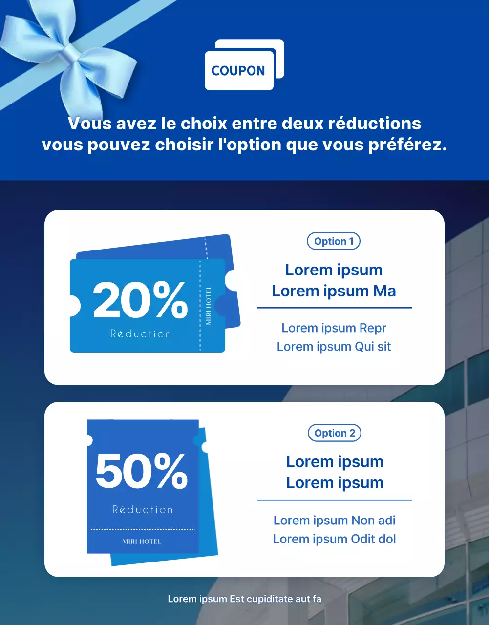 Faites la promotion des vacances d'été de votre hôtel dans des tons de bleu et de bleu clair très tendance.